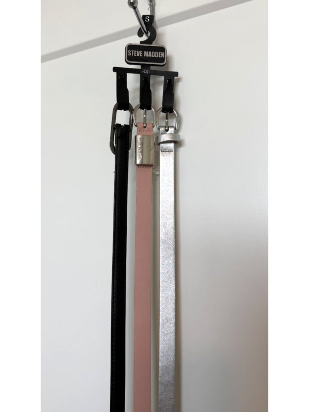 Steve Madden set of 3 Women's Belts Black Pink Silver Sz S  Width 0.75 in NWT
